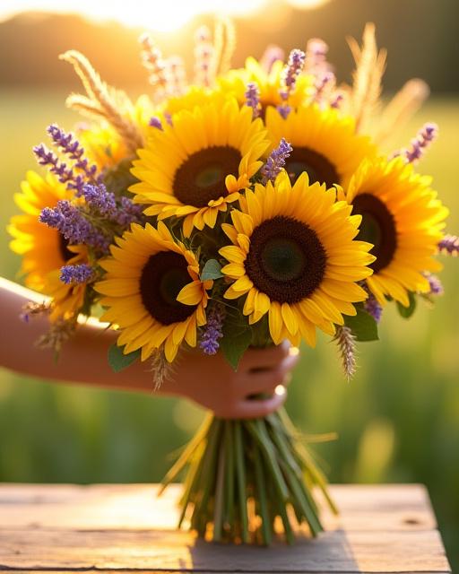 Un bouquet solare con girasoli che ricorda la Toscana.